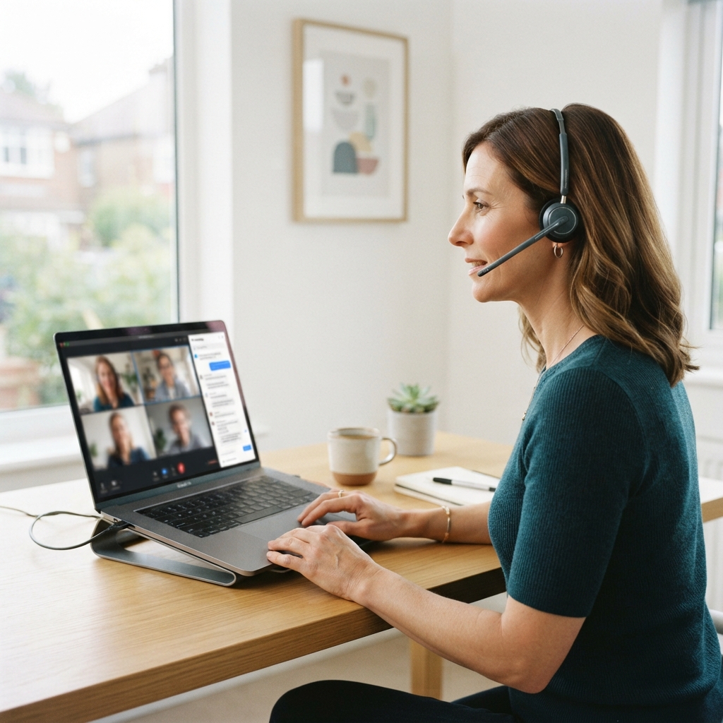 Videokonferenz mit KI-Transkription im Homeoffice